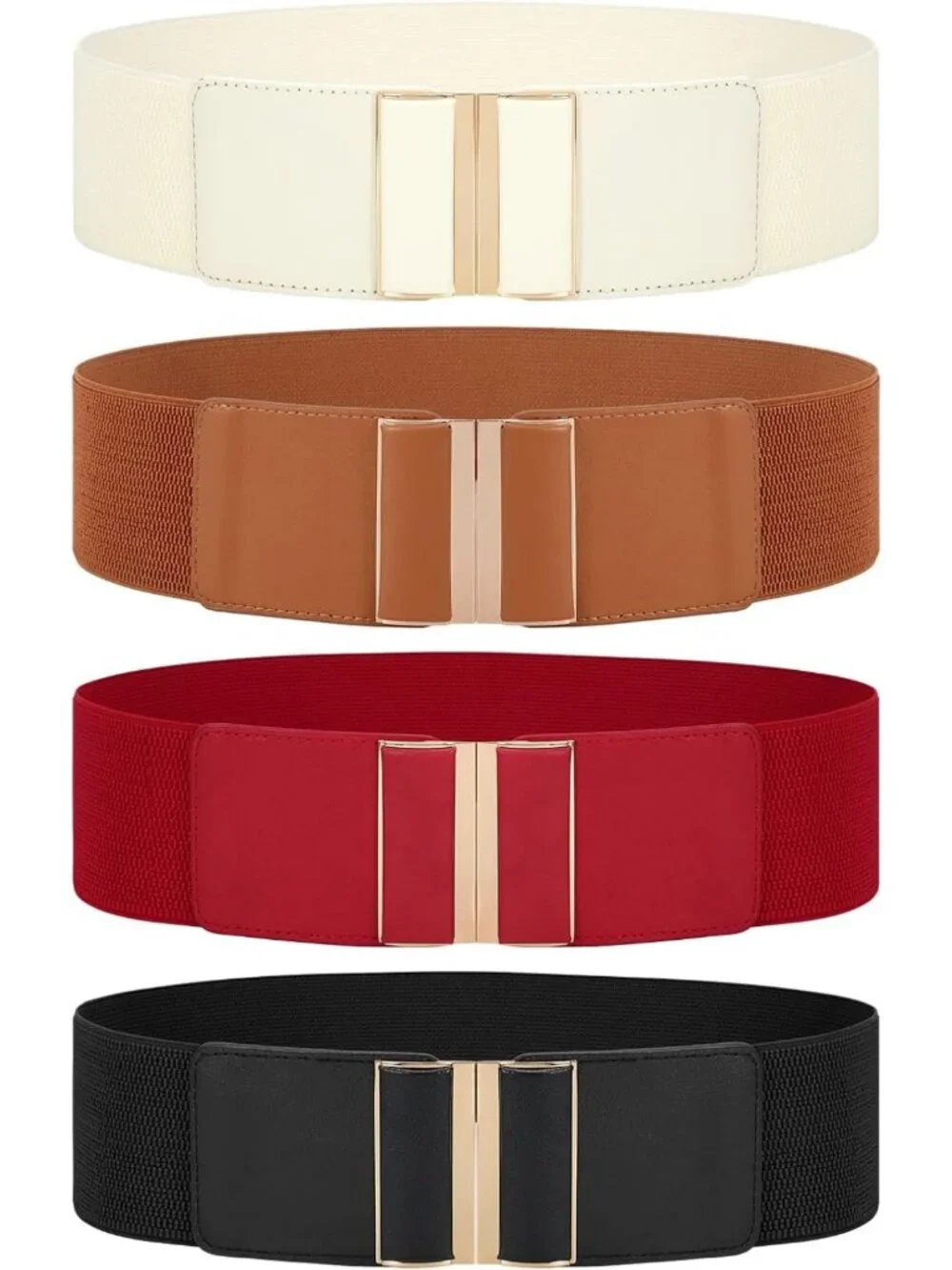 4 Pack Wide Elastic Stretch Waist Belts for Women - Adjustable Dress Accessories